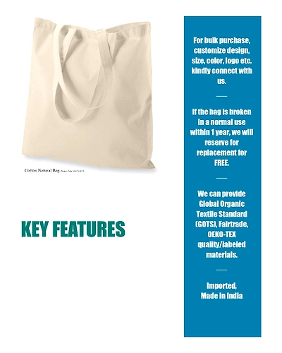 MyOrganicBag Handmade Cotton Tote Bags - Pack of 6 -15&quot; W × 16&quot; H with 25&quot; long handle 5 Oz Natural color - Recyclable, Reusable, Eco-Friendly, Lightweight, Grocery Shopping Cloth Bags - Made in India-5