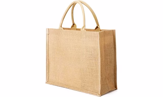 MyOrganicBag Handmade Jute Tote Bags Reusable Shopping Grocery Bag with Handles, (1pc, 15.4 x 11.8 x 5.9 inch) - Made in India