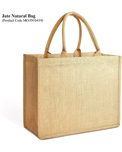 MyOrganicBag Handmade Jute Tote Bags Reusable Shopping Grocery Bag with Handles, (1pc, 15.4 x 11.8 x 5.9 inch) - Made in India-1