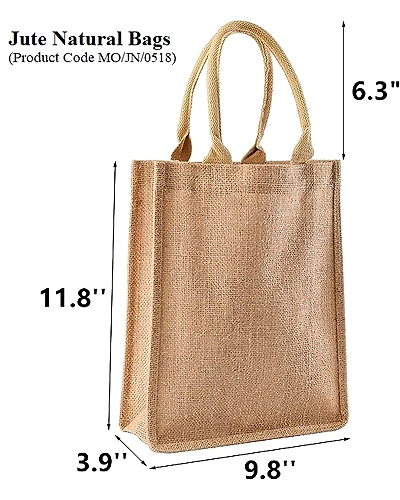 MyOrganicBag Handmade Jute Tote Bags, 8 Pack, Totes with Handles, Jute Beach Bags Reusable Lined Grocery Totes for Bridesmaid, DIY, Shopping, Pool, Wedding, 9.8''x11.8''x3.9'', Natural - Made in India-1