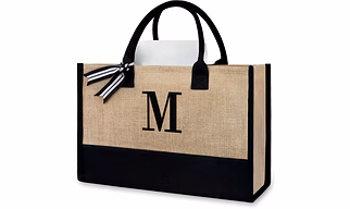 MyOrganicBag Handmade Jute Tote Bag with Initials, Personalized Bag, Suitable for Wedding, Birthday, Beach, Great Gift for Women, Mom, Teachers, Friends, Bridesmaids (Letter M) - Made in India