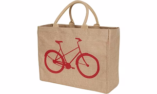 MyOrganicBag Handmade Jute Market Tote Bag with Bicycle Print, Durable Handle, Reinforced Bottom, Generous capacity, 12.5" tall x 17" wide x 7" deep – Made in India