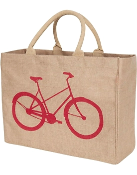 MyOrganicBag Handmade Jute Market Tote Bag with Bicycle Print, Durable Handle, Reinforced Bottom, Generous capacity, 12.5" tall x 17" wide x 7" deep – Made in India