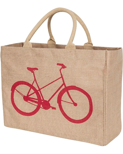 MyOrganicBag Handmade Jute Market Tote Bag with Bicycle Print, Durable Handle, Reinforced Bottom, Generous capacity, 12.5&quot; tall x 17&quot; wide x 7&quot; deep – Made in India-12281608