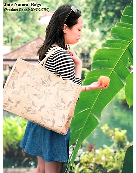 MyOrganicBag Handmade Jute Market Tote Bag with Birds Print, Durable Handle, Reinforced Bottom, Generous capacity, 12.5" tall x 17" wide x 7" deep – Made in India