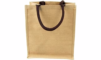 MyOrganicBag Handmade Juco Tote Bag with Brown Handle, Width 12 inches, Height 12 inches, Gusset 7.75 inches - Made in India