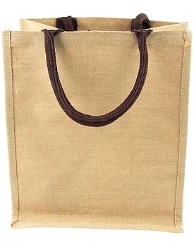 MyOrganicBag Handmade Juco Tote Bag with Brown Handle, Width 12 inches, Height 12 inches, Gusset 7.75 inches - Made in India