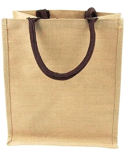 MyOrganicBag Handmade Juco Tote Bag with Brown Handle, Width 12 inches, Height 12 inches, Gusset 7.75 inches - Made in India-12281614
