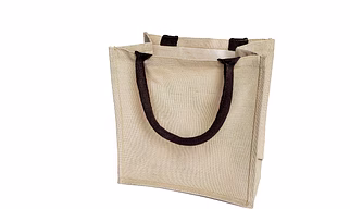 MyOrganicBag Handmade Reusable Jute & Cotton Blend JuCo Tote Bags with Laminated Interior (Pack of 6), 12" x 12" x 7.75" - Made in India