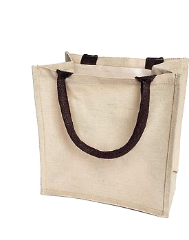 MyOrganicBag Handmade Reusable Jute & Cotton Blend JuCo Tote Bags with Laminated Interior (Pack of 6), 12" x 12" x 7.75" - Made in India