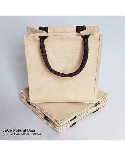 MyOrganicBag Handmade Reusable Jute &amp; Cotton Blend JuCo Tote Bags with Laminated Interior (Pack of 6), 12&quot; x 12&quot; x 7.75&quot; - Made in India-1