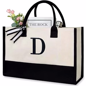 MyOrganicBag Handmade Cotton Canvas Tote Bag for Women – Embroidered, ISO Certified, Initial Bag (A)