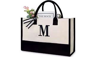 MyOrganicBag Handmade Cotton Canvas Tote Bag for Women – Embroidered, ISO Certified, Initial Bag (A)
