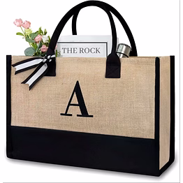 myorganicbag handmade burlap jute tote bag for women – embroidered, iso certified, initial bag (a)