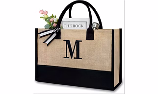 MyOrganicBag Handmade Burlap Jute Tote Bag for Women – Embroidered, ISO Certified, Initial Bag (A)