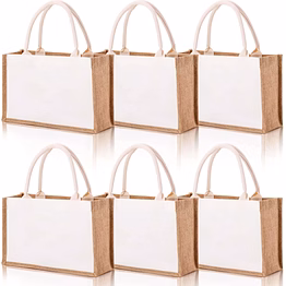 myorganicbag 6 pack burlap tote bag, reusable jute gift totes with handles, water resistant beach bag, 14.7'' x 9.8'' x 4.5'' canvas grocery shopping totes for bridesmaid, diy, shopping, wedding bag