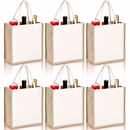 myorganicbag 6 pack burlap tote bags, reusable jute gift totes with handles, medium beach bags, canvas grocery shopping totes for bridesmaid, diy, shopping, pool, wedding bag