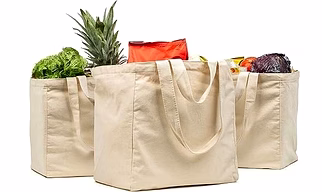 MyOrganicBag Canvas Grocery Bag 3pc XL Set with Real Pockets, Long Shoulder Strap and Short Handle. Heavy Duty, Foldable, Washable
