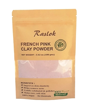 Raslok French Pink Clay 100g | 3.52 oz. | Montmorrillonite Pink Clay (French Rose Clay) | Mild Hydrating Clay suitable for Sensitive,Matured & Acne-Prone Skin