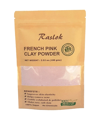 Raslok French Pink Clay 100g | 3.52 oz. | Montmorrillonite Pink Clay (French Rose Clay) | Mild Hydrating Clay suitable for Sensitive,Matured &amp; Acne-Prone Skin-12281798