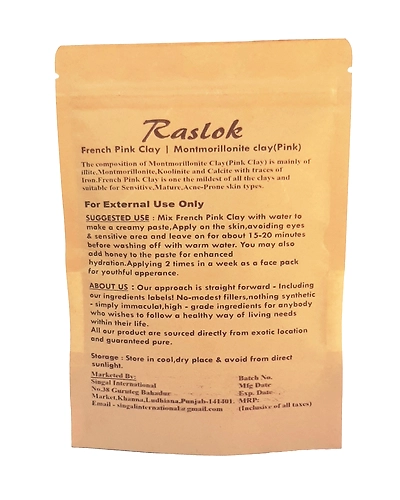 Raslok French Pink Clay 100g | 3.52 oz. | Montmorrillonite Pink Clay (French Rose Clay) | Mild Hydrating Clay suitable for Sensitive,Matured &amp; Acne-Prone Skin-1