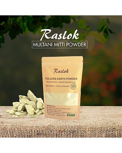Raslok 100% Pure Fullers Earth Powder | Multani Mitti Organic | Natural Face Mask Mud Mask Pack (3.52 oz.)-2