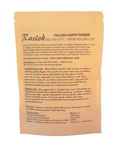 Raslok 100% Pure Fullers Earth Powder | Multani Mitti Organic | Natural Face Mask Mud Mask Pack (3.52 oz.)-1