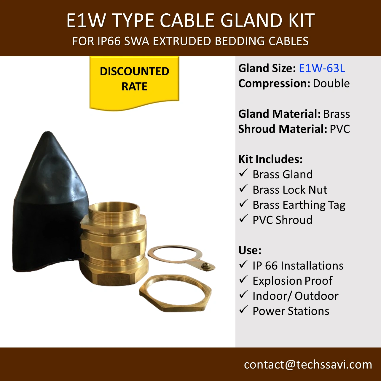 Cable Gland Kit, Brass, E1W-63L-12586636