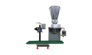 Loadcell controlled twin screw type weigh filler with conveyor