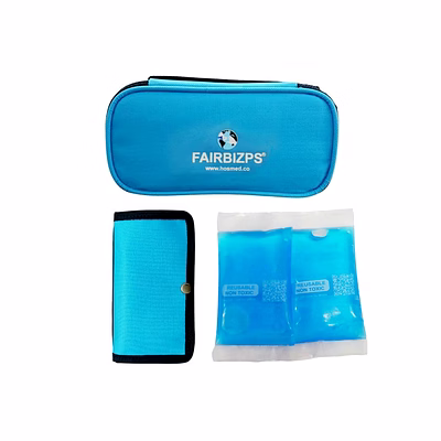 fairbzps insulin cooling travel pouch for diabetics with two ice gel packs - sky blue | ice pack for insulin | insulin cooler bag for travel | keep insulin safe and cool for 6 to 8 hours