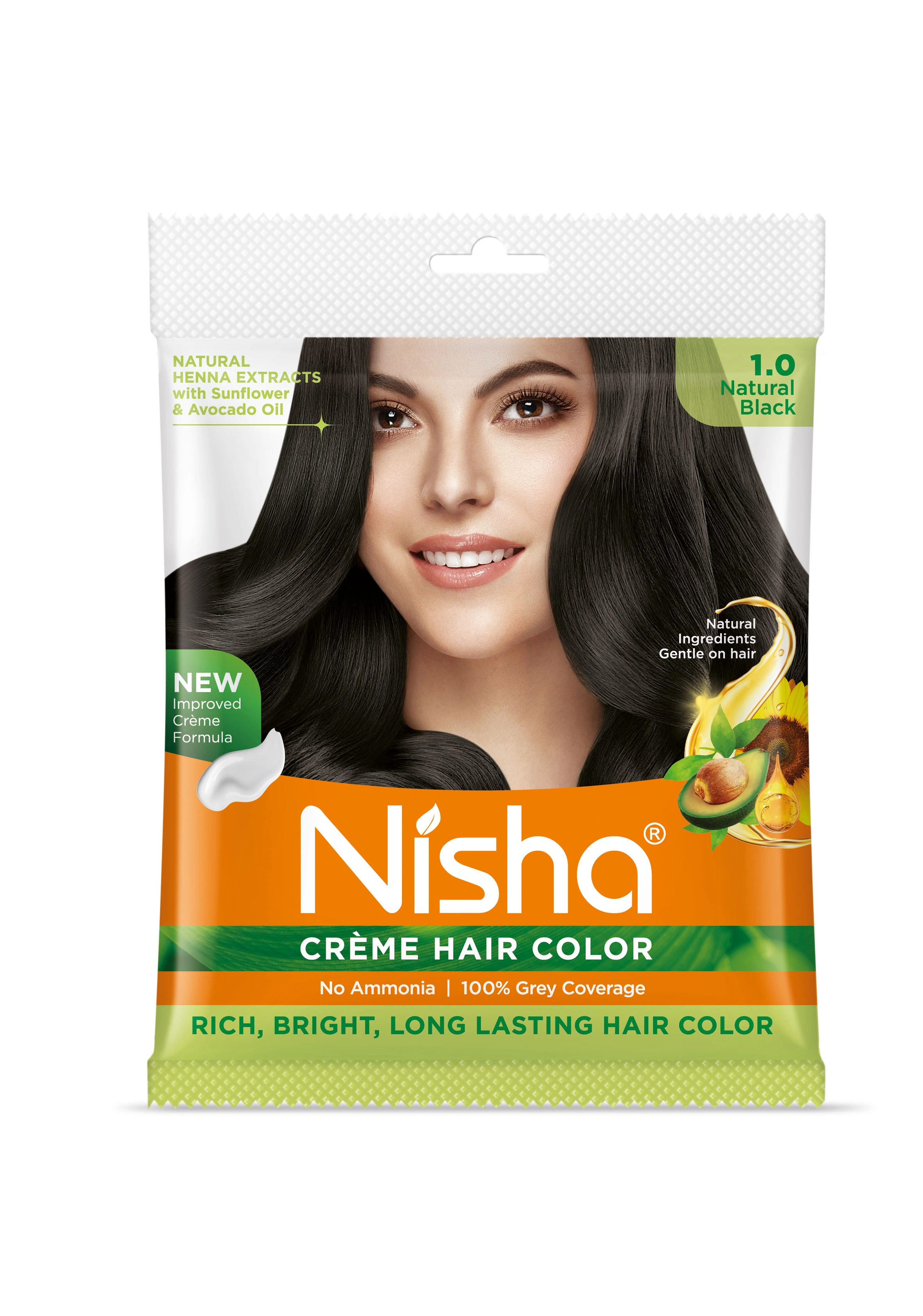 Nisha Cream Hair Color 100% Grey Coverage Conditioning With Natural Herbs 40gm Pouch-1231-NI-CHCP-40GM-BLK