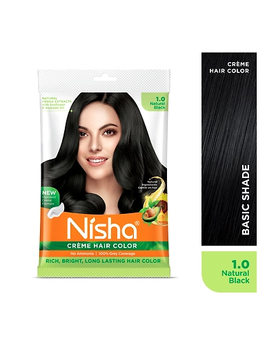 Nisha Cream Hair Color 100% Grey Coverage Conditioning With Natural Herbs 40gm Pouch-Natural Black-1