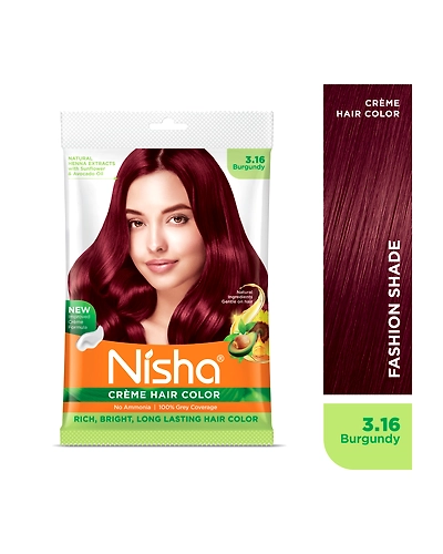 Nisha Cream Hair Color 100% Grey Coverage Conditioning With Natural Herbs 40gm Pouch-Burgundy-1