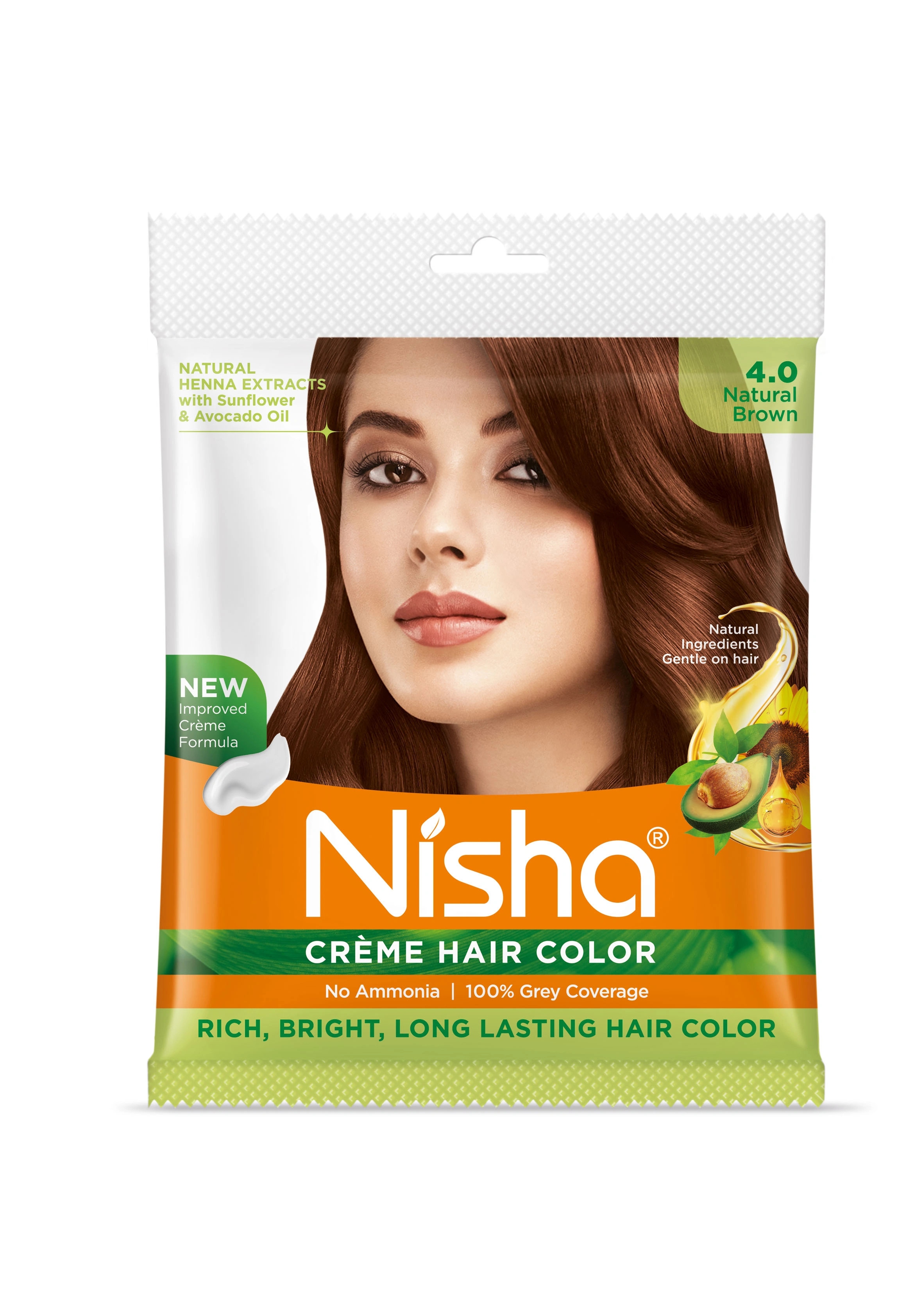 Nisha Cream Hair Color 100% Grey Coverage Conditioning With Natural Herbs 40gm Pouch-1236-NI-CHCP-40GM-NBRN-POUCH-PK1