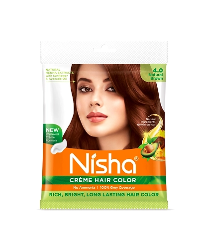Nisha Cream Hair Color 100% Grey Coverage Conditioning With Natural Herbs 40gm Pouch-1236-NI-CHCP-40GM-NBRN-POUCH-PK1