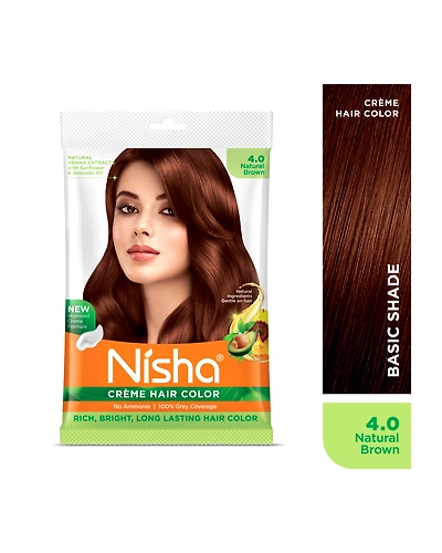 Nisha Cream Hair Color 100% Grey Coverage Conditioning With Natural Herbs 40gm Pouch-Natural Brown-1