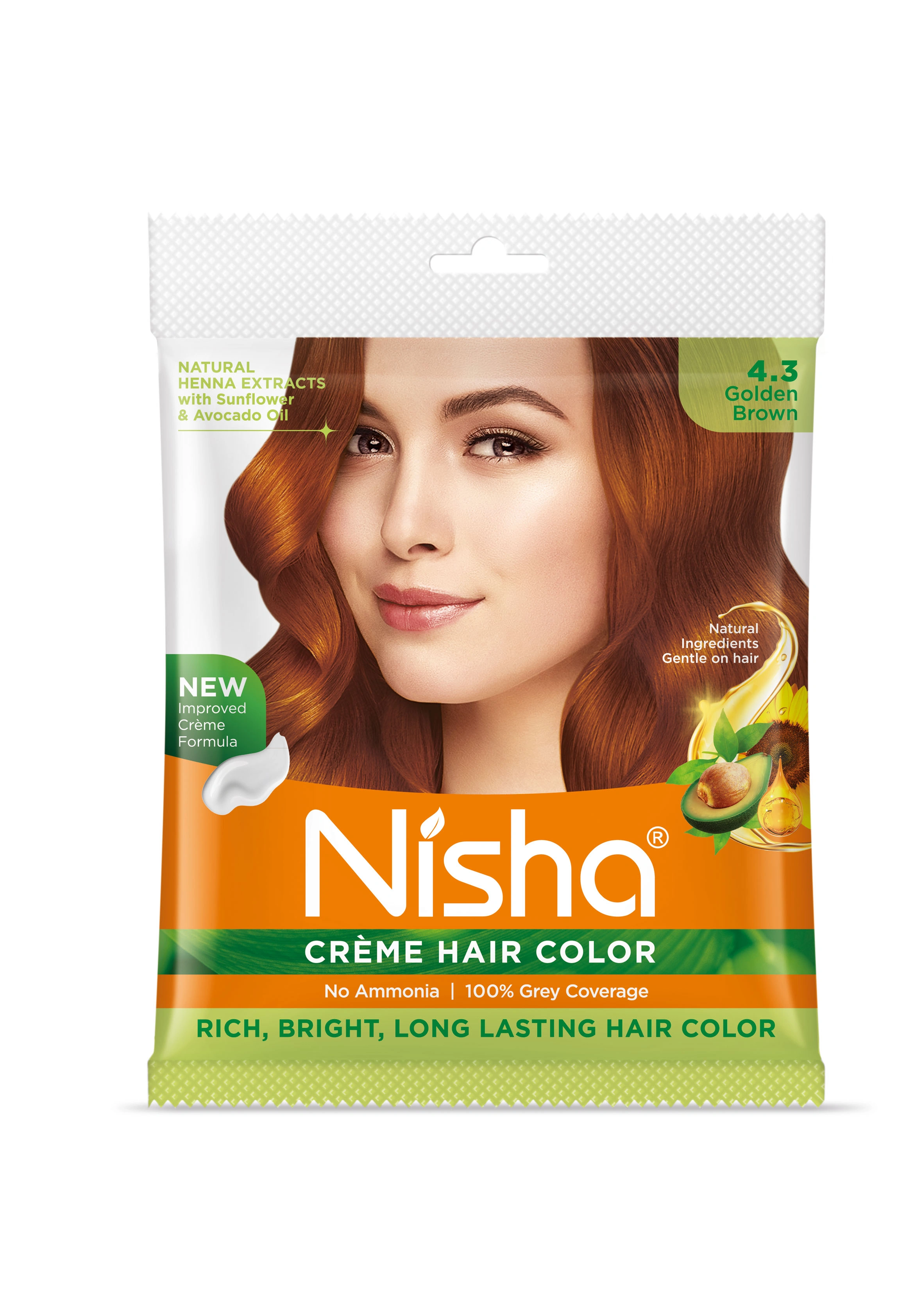 Nisha Cream Hair Color 100% Grey Coverage Conditioning With Natural Herbs 40gm Pouch-1237-NI-CHCP-40GM-GBRN-POUCH-PK1