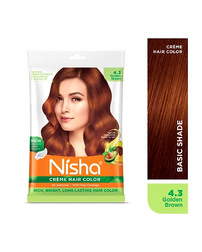 Nisha Cream Hair Color 100% Grey Coverage Conditioning With Natural Herbs 40gm Pouch-Golden Brown-1