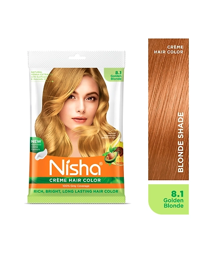 Nisha Cream Hair Color 100% Grey Coverage Conditioning With Natural Herbs 40gm Pouch-Golden Blonde-1
