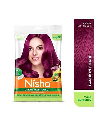 Nisha Cream Hair Color 100% Grey Coverage Conditioning With Natural Herbs 40gm Pouch-Wine Burgundy-1