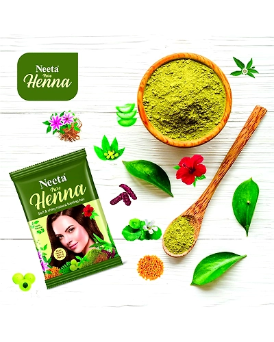Neeta Pure Henna Soft &amp; Shiny Natural Looking Hair Color, Natural Brown 100% Natural 9 herbs 125g-Brown-3