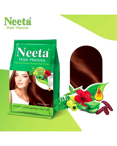 Neeta Hair Henna Soft &amp; Shiny Natural Looking Hair Color, Natural Brown 100% Natural 5 herbs 125g-Brown-1