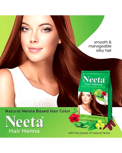 Neeta Hair Henna Soft &amp; Shiny Natural Looking Hair Color, Natural Brown 100% Natural 5 herbs 125g-Brown-3