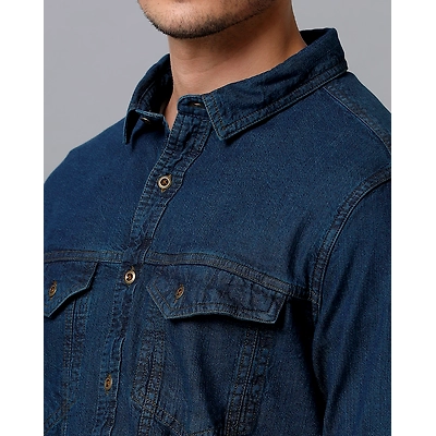 Prototype Men Washed Casual Blue Shirt-M-Blue-2