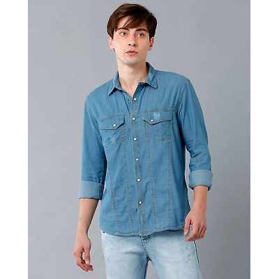 Prototype Men Solid Casual Blue Shirt-A-ARNIE-S