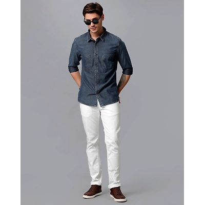 Prototype Men Washed Casual Blue Shirt-L-Blue-2