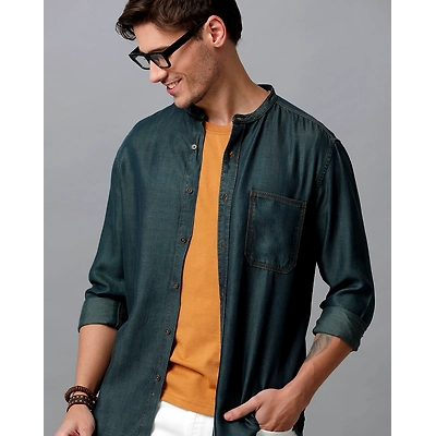 Prototype Men Solid Casual Blue Shirt-M-MACHA-XXL