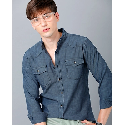 Prototype Men Solid Casual Blue Shirt-M-MATEO-XXL