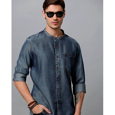 Prototype Men Washed Casual Blue Shirt-M-MATOS-L
