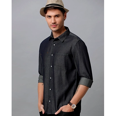 Prototype Men Washed Casual Blue Shirt-M-MONAR-L